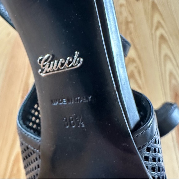 Gucci KIM Perforated leather platform black heels open toe 38.5 - Picture 7 of 7